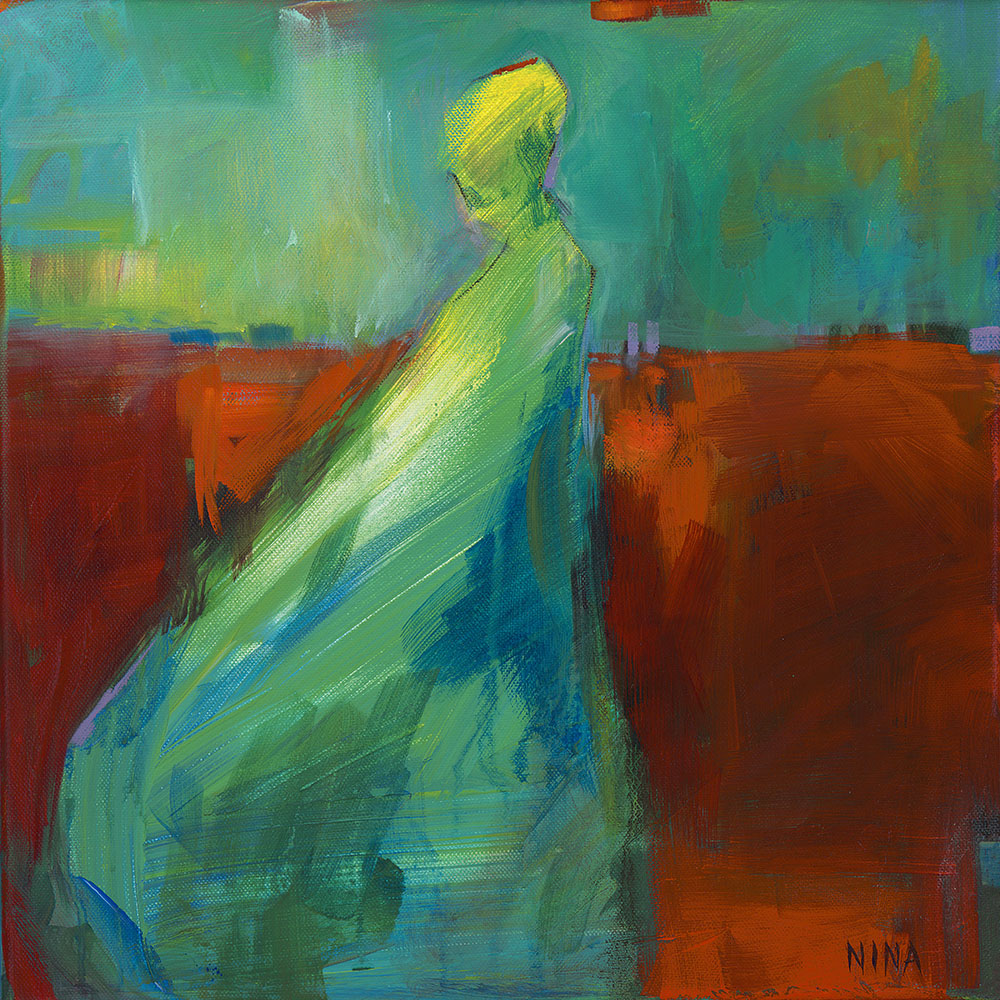 Painting of an abstracted ghost figure.