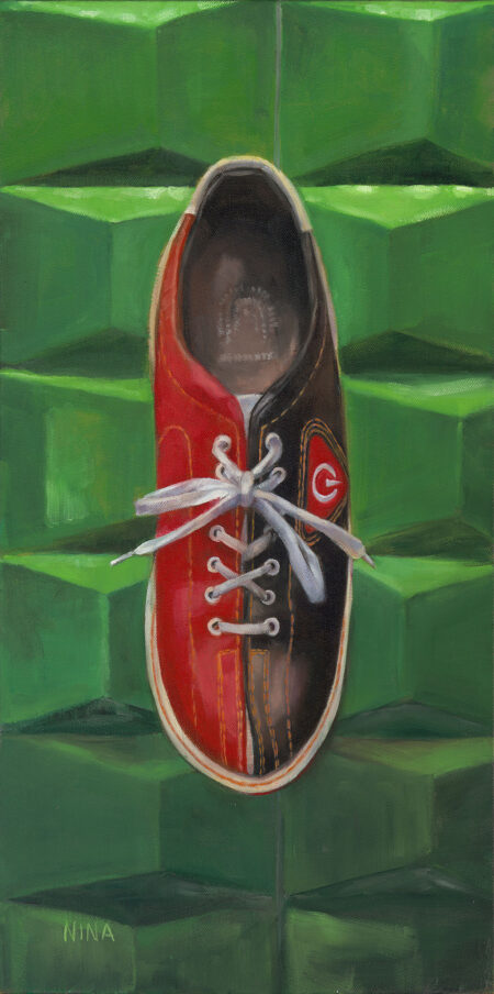 Painting of a big bowling shoe.