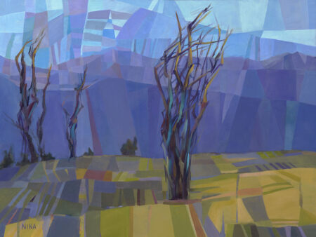 Painting of trees in a field in Roslyn Washington.